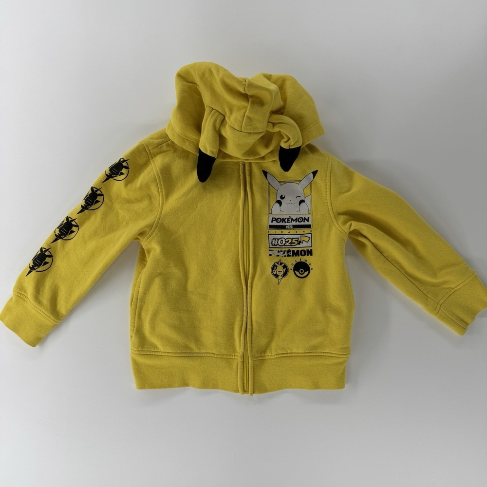 Pokemon Hoodie‎ Small Boys Girls Yellow Pikachu Ears Full Zip  Graphic Jacket
